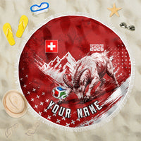 Personalized Switzerland Ibex Soccer 2026 Beach Blanket Grunge Swiss Football Cross Mountain