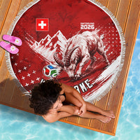 Personalized Switzerland Ibex Soccer 2026 Beach Blanket Grunge Swiss Football Cross Mountain