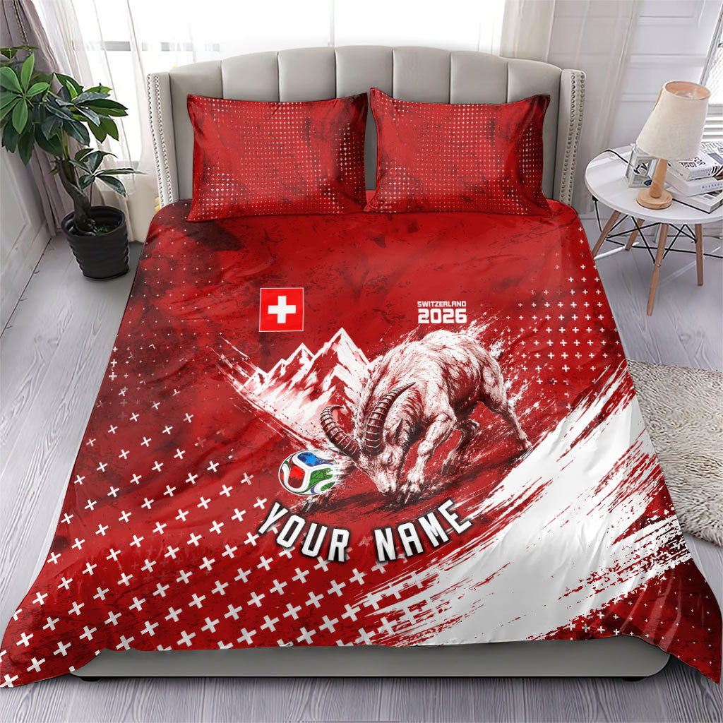 Personalized Switzerland Ibex Soccer 2026 Bedding Set Grunge Swiss Football Cross Mountain