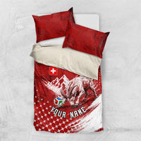 Personalized Switzerland Ibex Soccer 2026 Bedding Set Grunge Swiss Football Cross Mountain