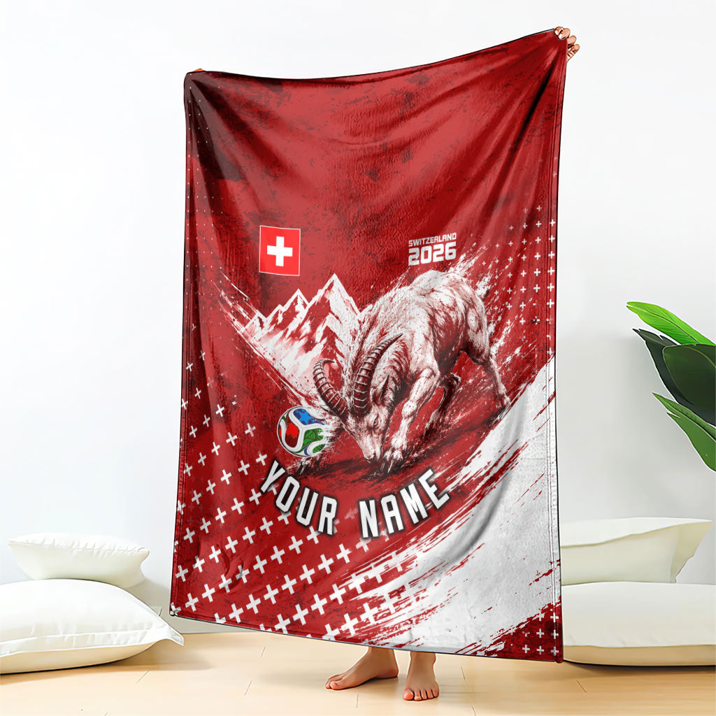 Personalized Switzerland Ibex Soccer 2026 Blanket Grunge Swiss Football Cross Mountain