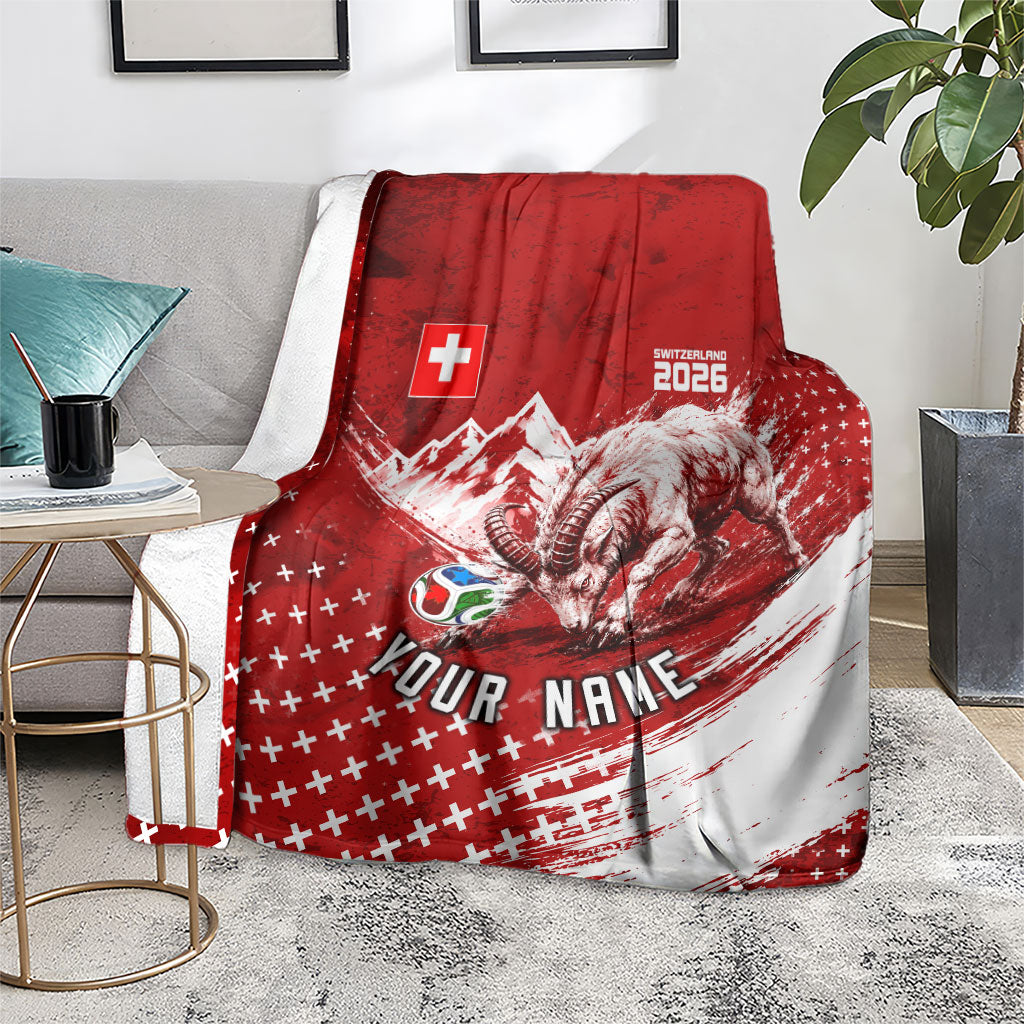 Personalized Switzerland Ibex Soccer 2026 Blanket Grunge Swiss Football Cross Mountain