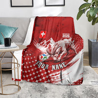 Personalized Switzerland Ibex Soccer 2026 Blanket Grunge Swiss Football Cross Mountain