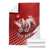 Personalized Switzerland Ibex Soccer 2026 Blanket Grunge Swiss Football Cross Mountain