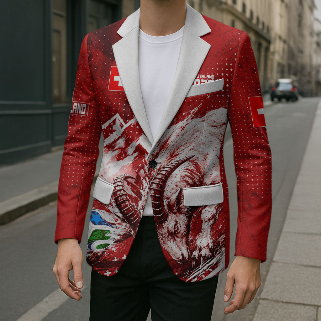 Personalized Switzerland Ibex Soccer 2026 Blazer Grunge Swiss Football Cross Mountain