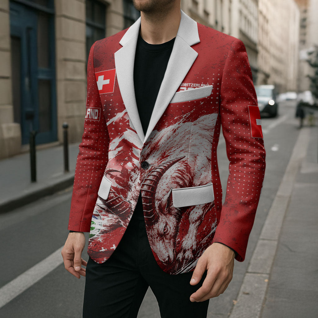 Personalized Switzerland Ibex Soccer 2026 Blazer Grunge Swiss Football Cross Mountain