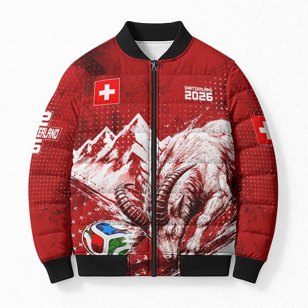 Personalized Switzerland Ibex Soccer 2026 Bomber Puffer Jacket Grunge Swiss Football Cross Mountain