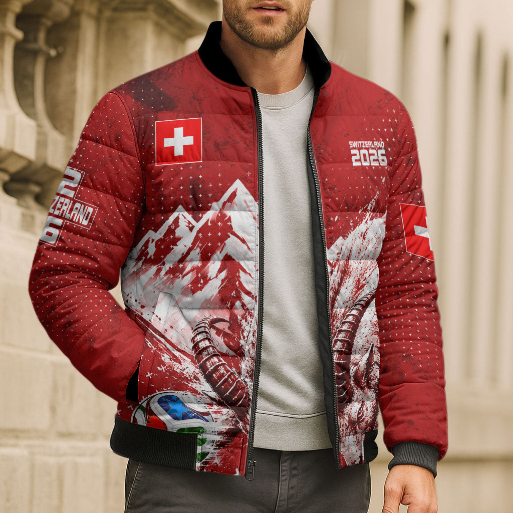 Personalized Switzerland Ibex Soccer 2026 Bomber Puffer Jacket Grunge Swiss Football Cross Mountain