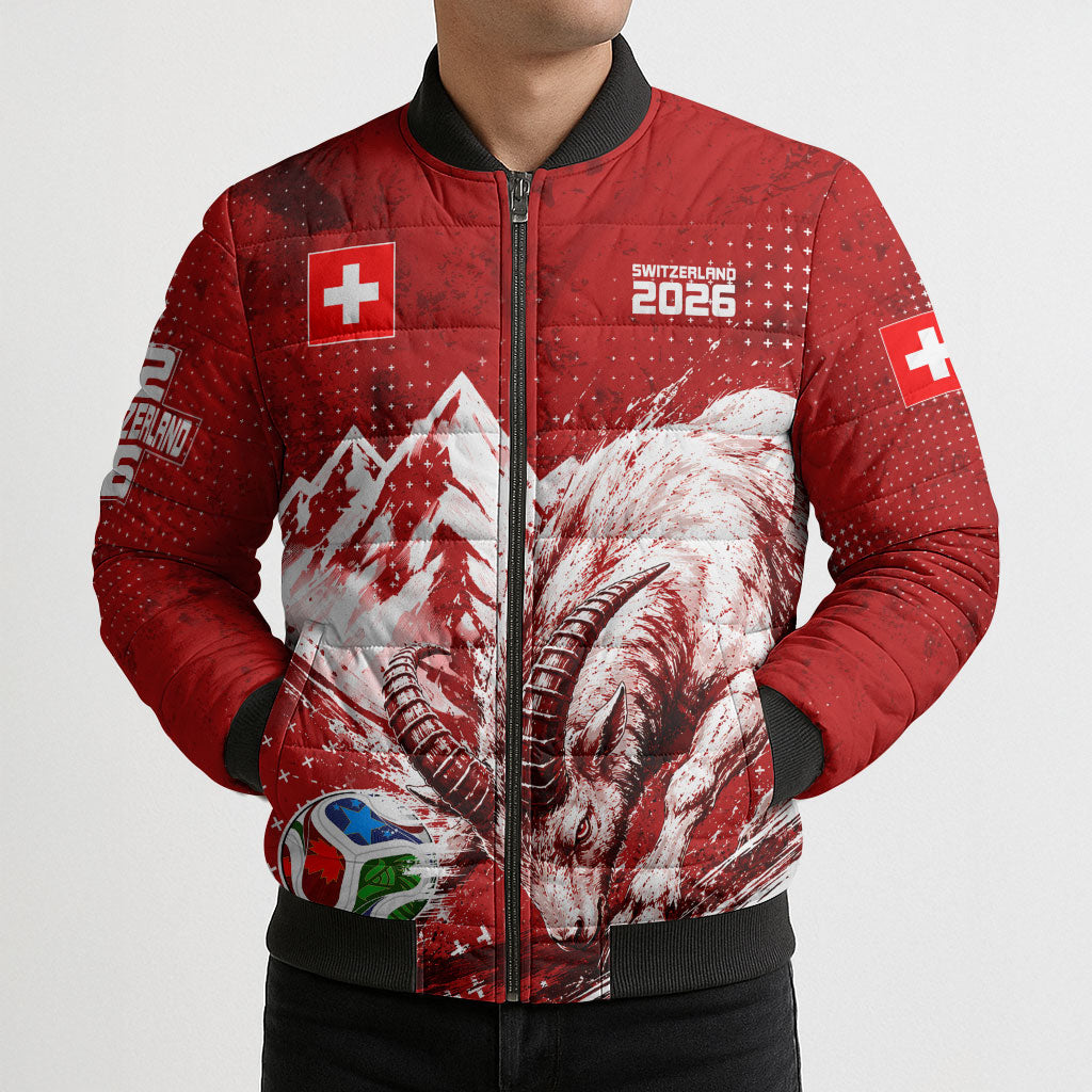 Personalized Switzerland Ibex Soccer 2026 Bomber Puffer Jacket Grunge Swiss Football Cross Mountain