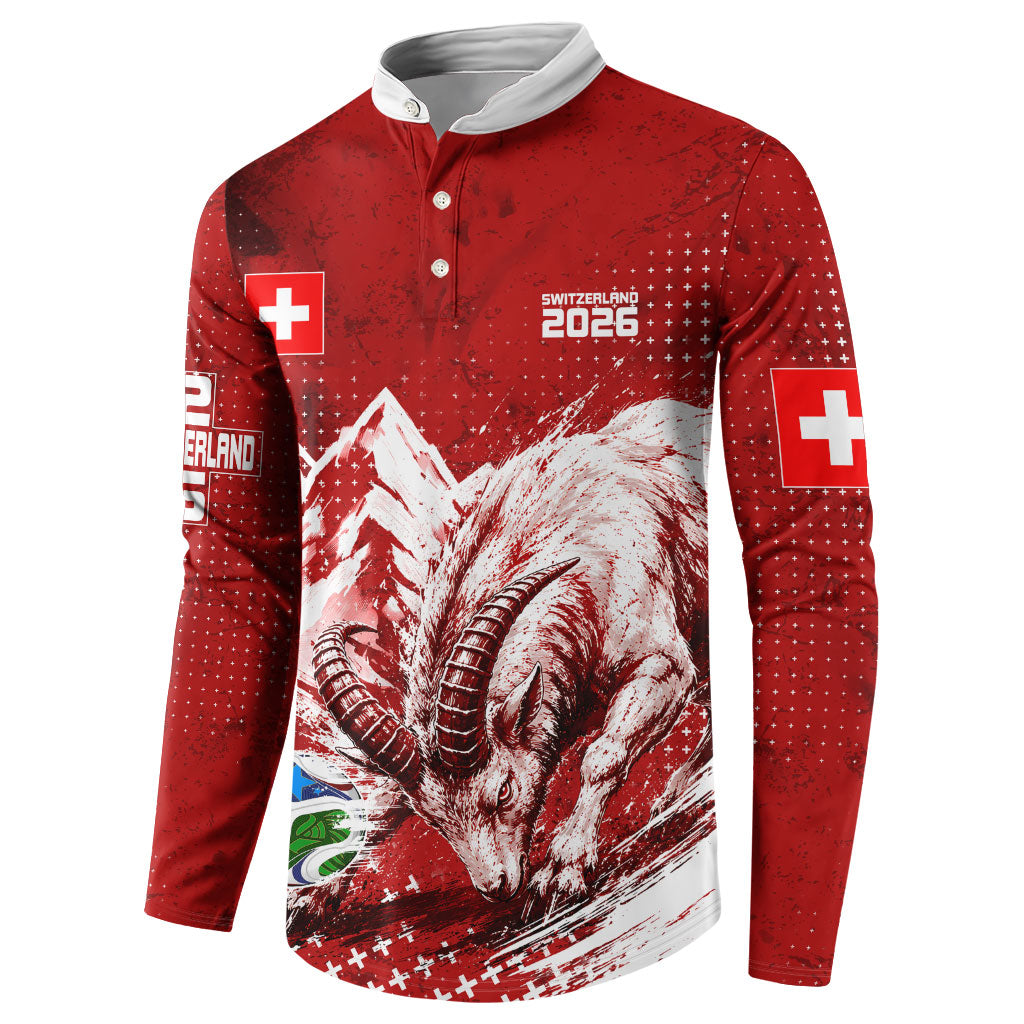 Personalized Switzerland Ibex Soccer 2026 Button Sweatshirt Grunge Swiss Football Cross Mountain