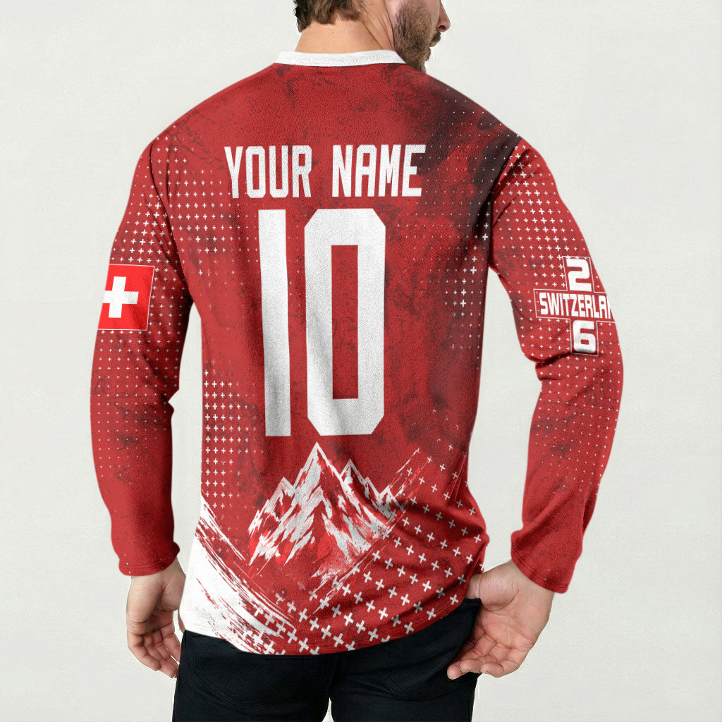 Personalized Switzerland Ibex Soccer 2026 Button Sweatshirt Grunge Swiss Football Cross Mountain
