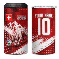 Personalized Switzerland Ibex Soccer 2026 4 in 1 Can Cooler Tumbler Grunge Swiss Football Cross Mountain
