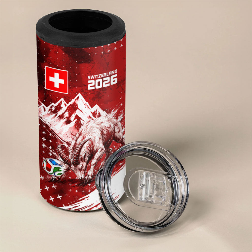 Personalized Switzerland Ibex Soccer 2026 4 in 1 Can Cooler Tumbler Grunge Swiss Football Cross Mountain
