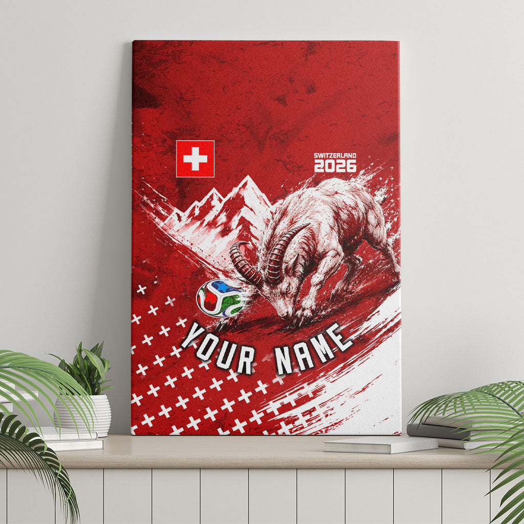 Personalized Switzerland Ibex Soccer 2026 Canvas Wall Art Grunge Swiss Football Cross Mountain