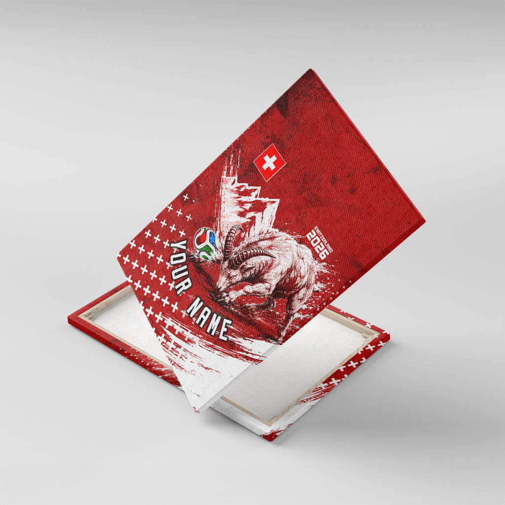 Personalized Switzerland Ibex Soccer 2026 Canvas Wall Art Grunge Swiss Football Cross Mountain