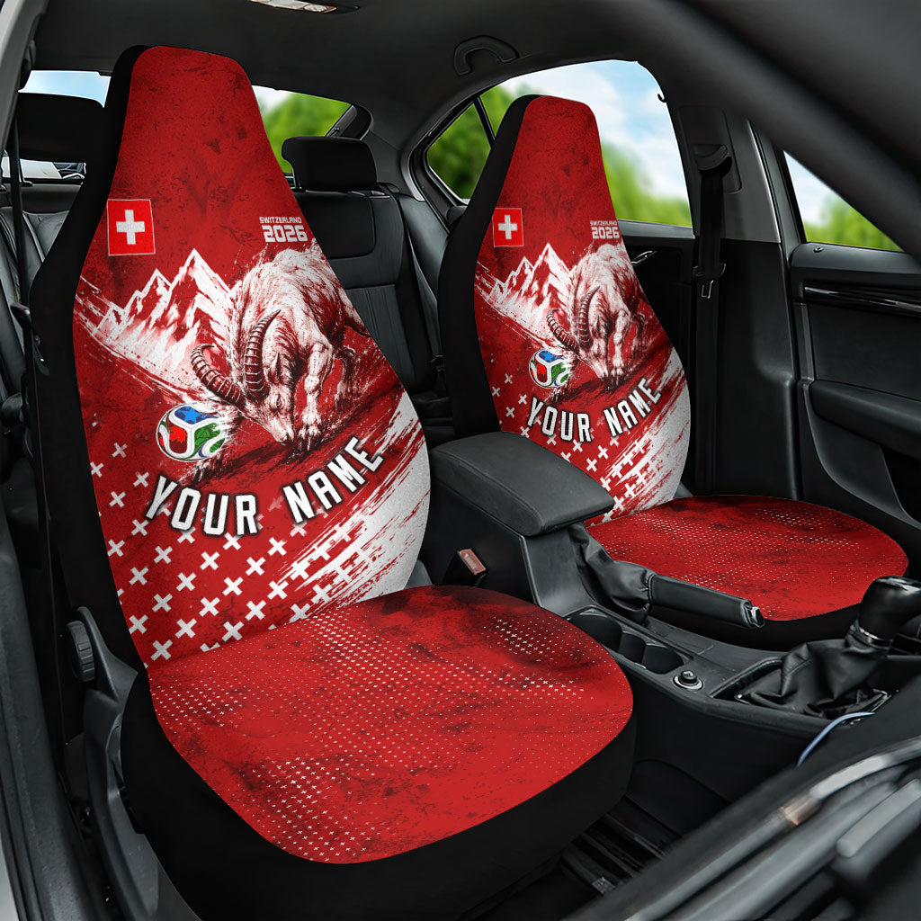 Personalized Switzerland Ibex Soccer 2026 Car Seat Cover Grunge Swiss Football Cross Mountain