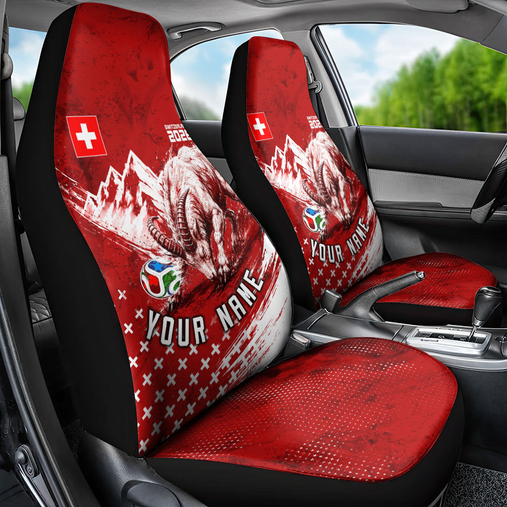 Personalized Switzerland Ibex Soccer 2026 Car Seat Cover Grunge Swiss Football Cross Mountain