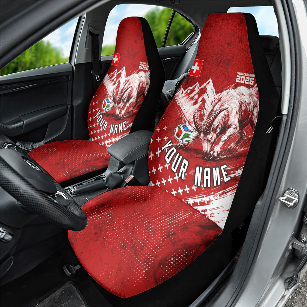 Personalized Switzerland Ibex Soccer 2026 Car Seat Cover Grunge Swiss Football Cross Mountain