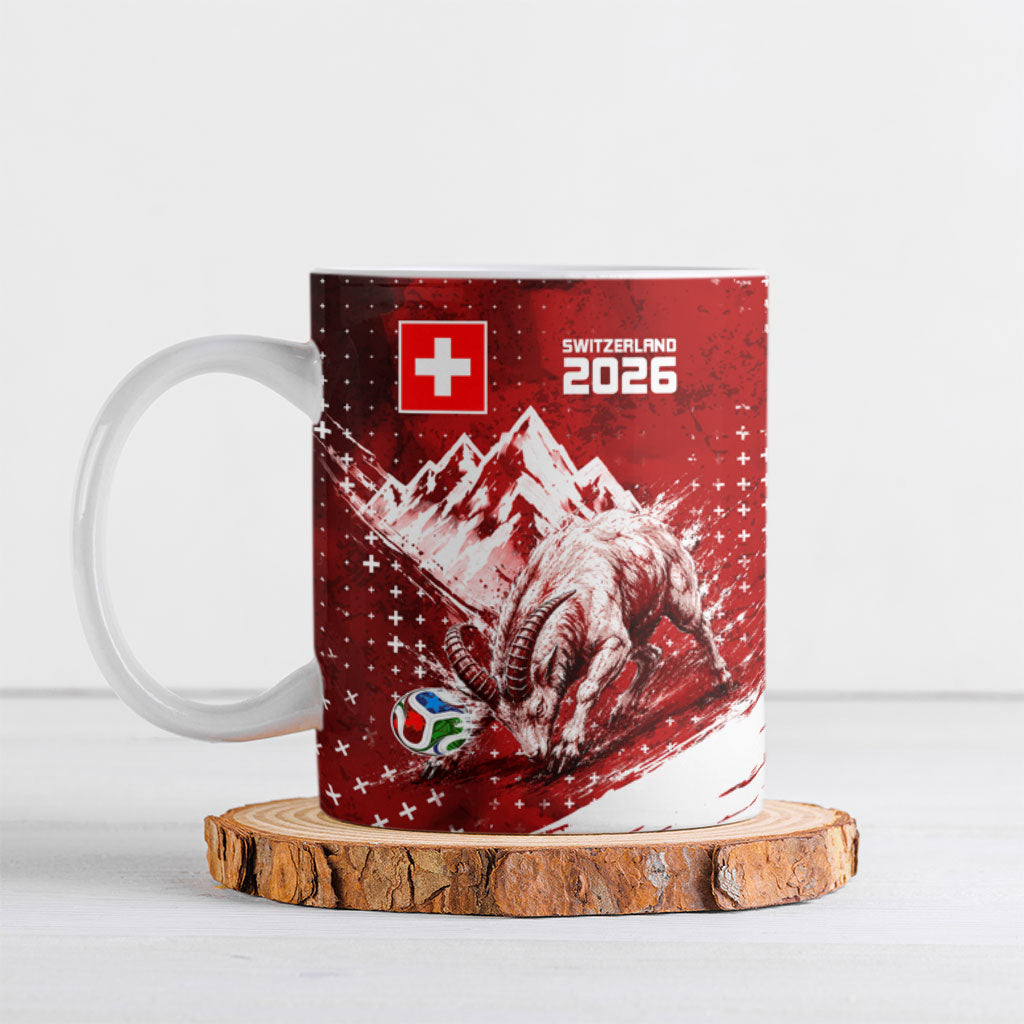 Personalized Switzerland Ibex Soccer 2026 Ceramic Mug Grunge Swiss Football Cross Mountain