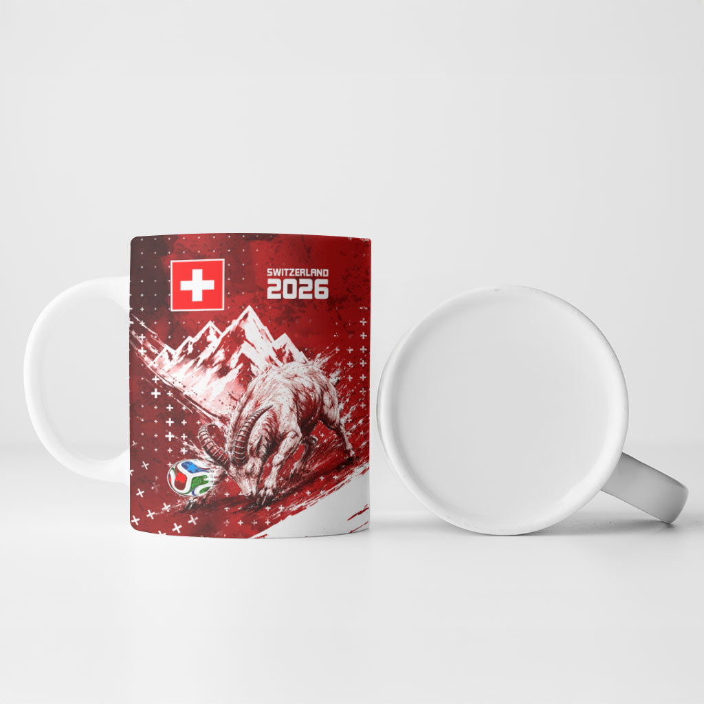 Personalized Switzerland Ibex Soccer 2026 Ceramic Mug Grunge Swiss Football Cross Mountain