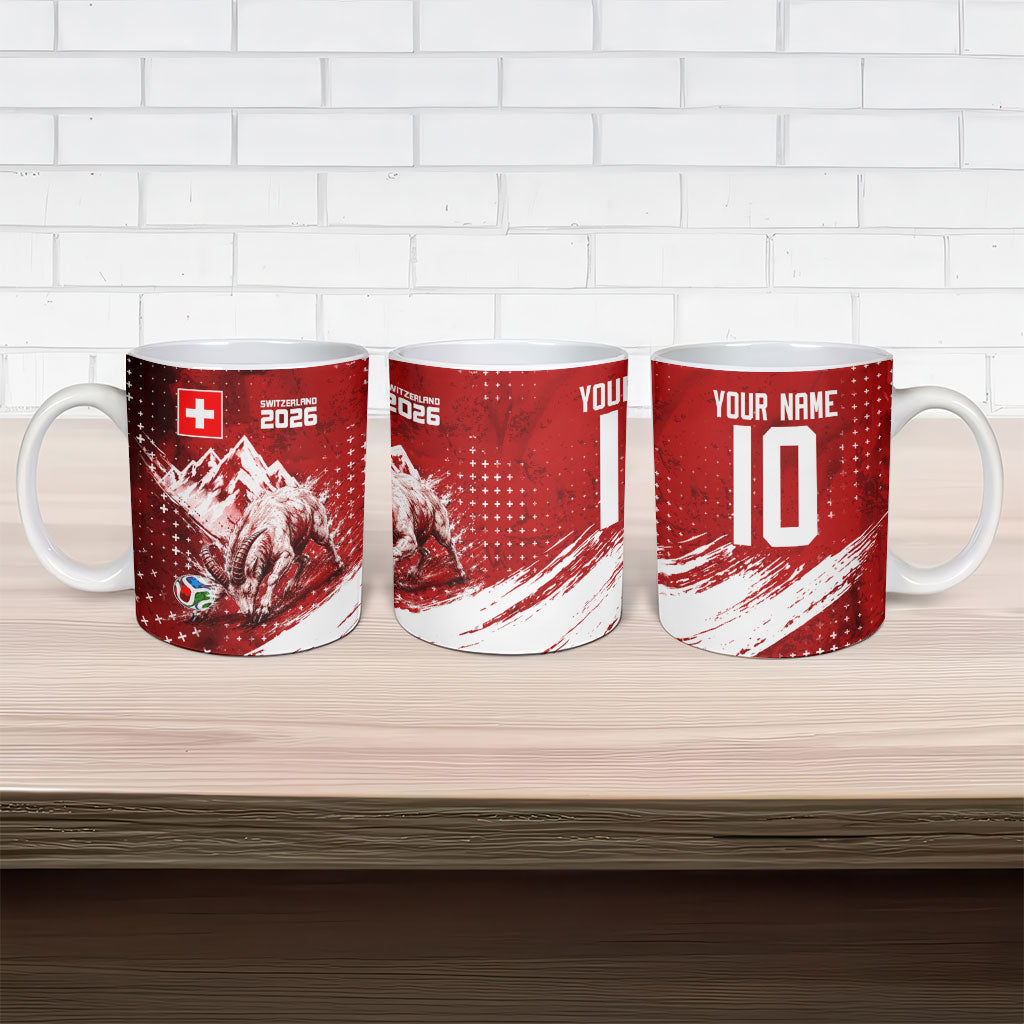 Personalized Switzerland Ibex Soccer 2026 Ceramic Mug Grunge Swiss Football Cross Mountain