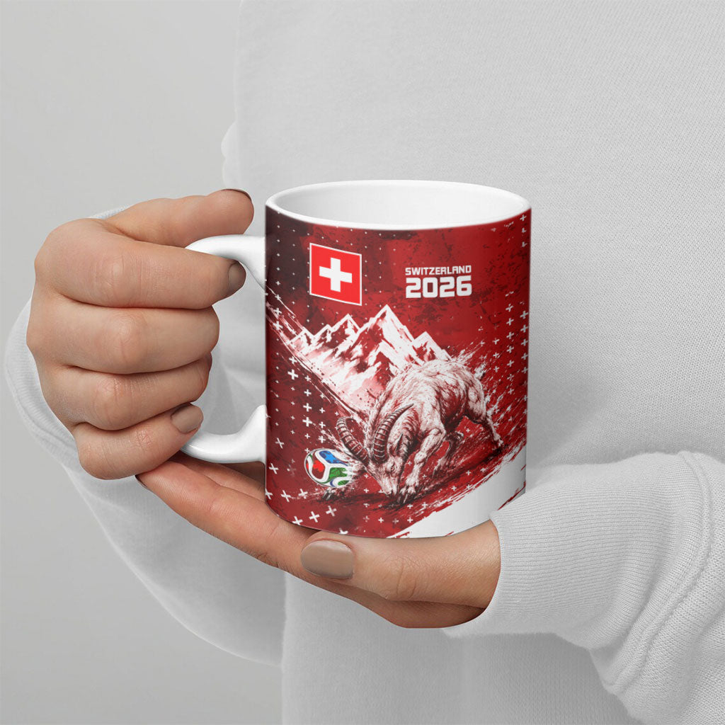 Personalized Switzerland Ibex Soccer 2026 Ceramic Mug Grunge Swiss Football Cross Mountain