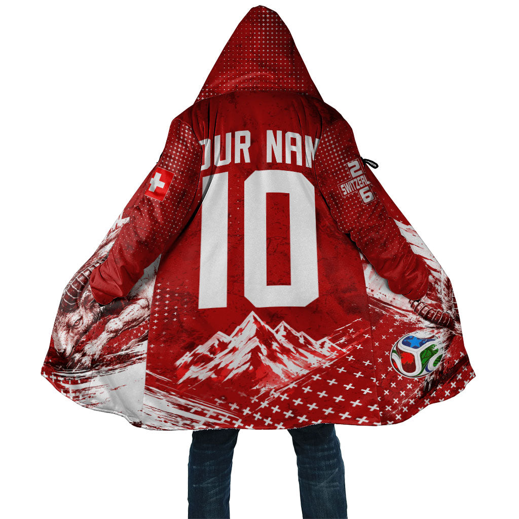 Personalized Switzerland Ibex Soccer 2026 Cloak Grunge Swiss Football Cross Mountain