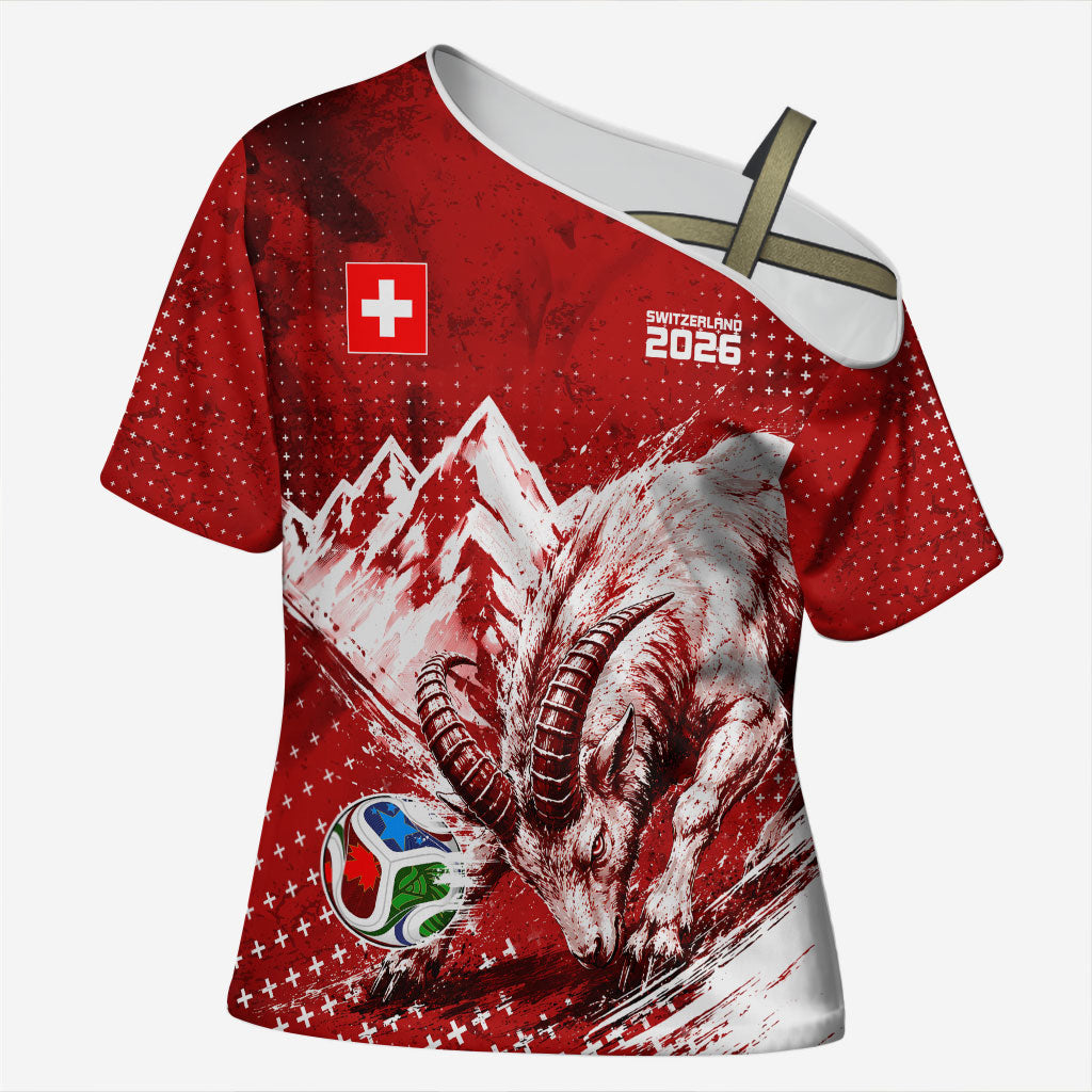 Personalized Switzerland Ibex Soccer 2026 Cross Shoulder Shirt Grunge Swiss Football Cross Mountain