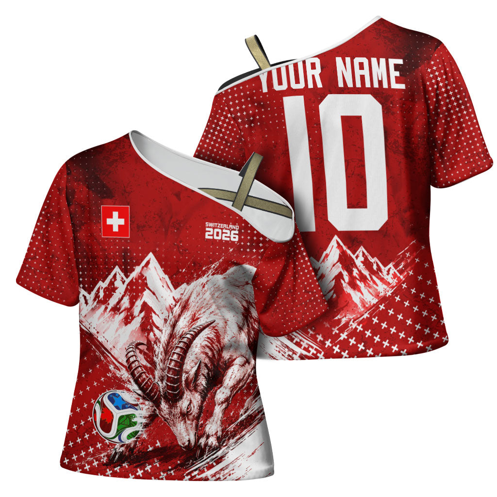 Personalized Switzerland Ibex Soccer 2026 Cross Shoulder Shirt Grunge Swiss Football Cross Mountain