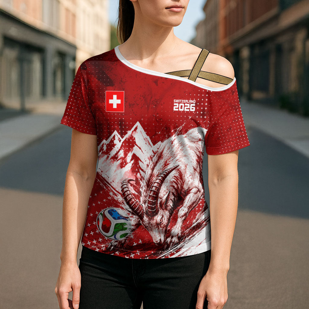 Personalized Switzerland Ibex Soccer 2026 Cross Shoulder Shirt Grunge Swiss Football Cross Mountain