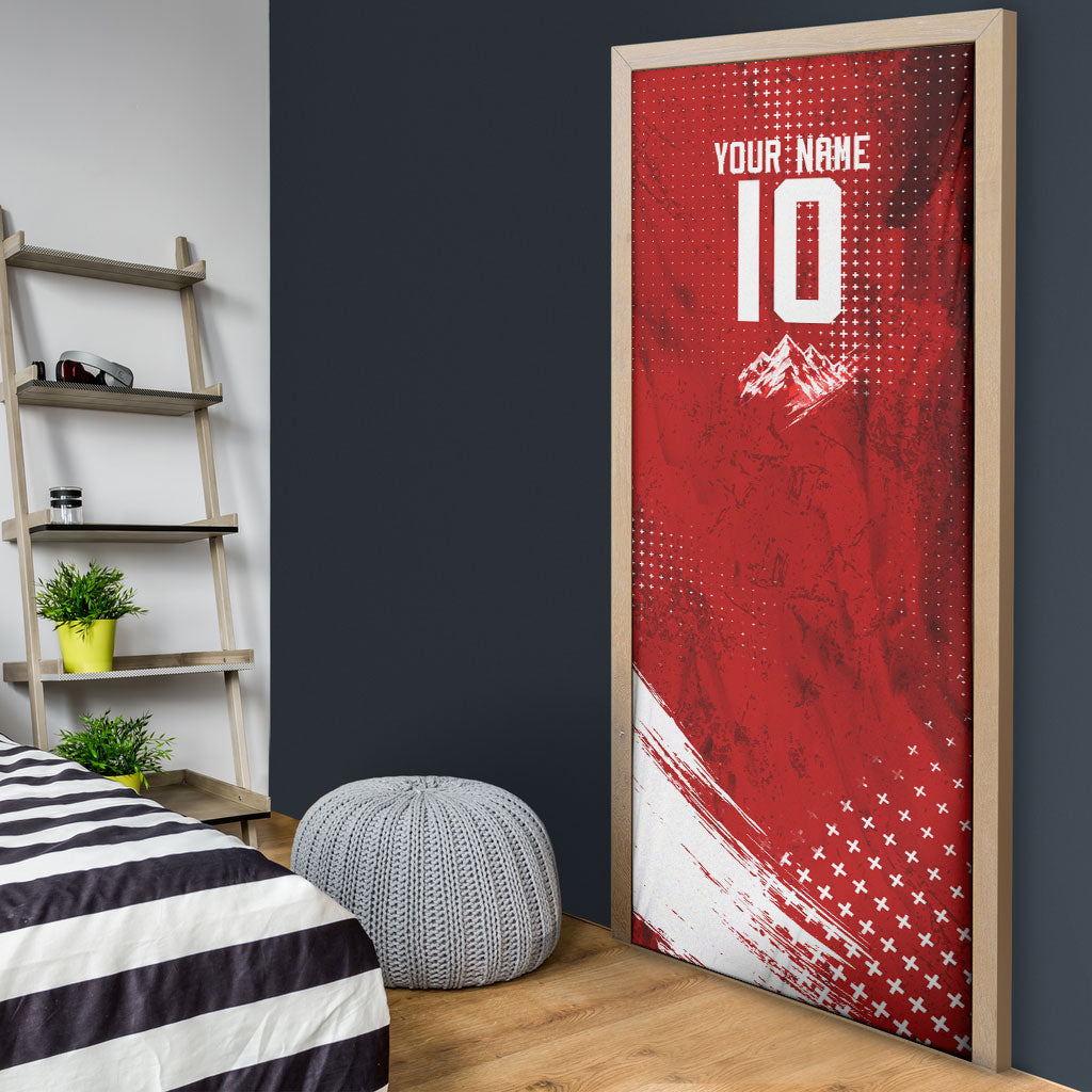 Personalized Switzerland Ibex Soccer 2026 Door Cover Grunge Swiss Football Cross Mountain