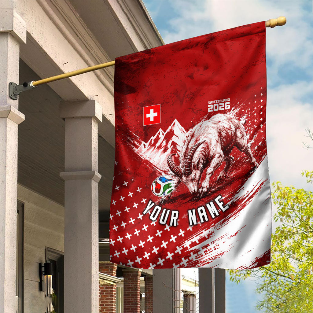 Personalized Switzerland Ibex Soccer 2026 Garden Flag Grunge Swiss Football Cross Mountain