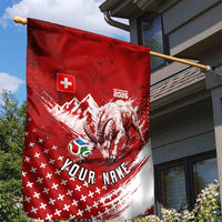 Personalized Switzerland Ibex Soccer 2026 Garden Flag Grunge Swiss Football Cross Mountain