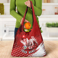 Personalized Switzerland Ibex Soccer 2026 Grocery Bag Grunge Swiss Football Cross Mountain