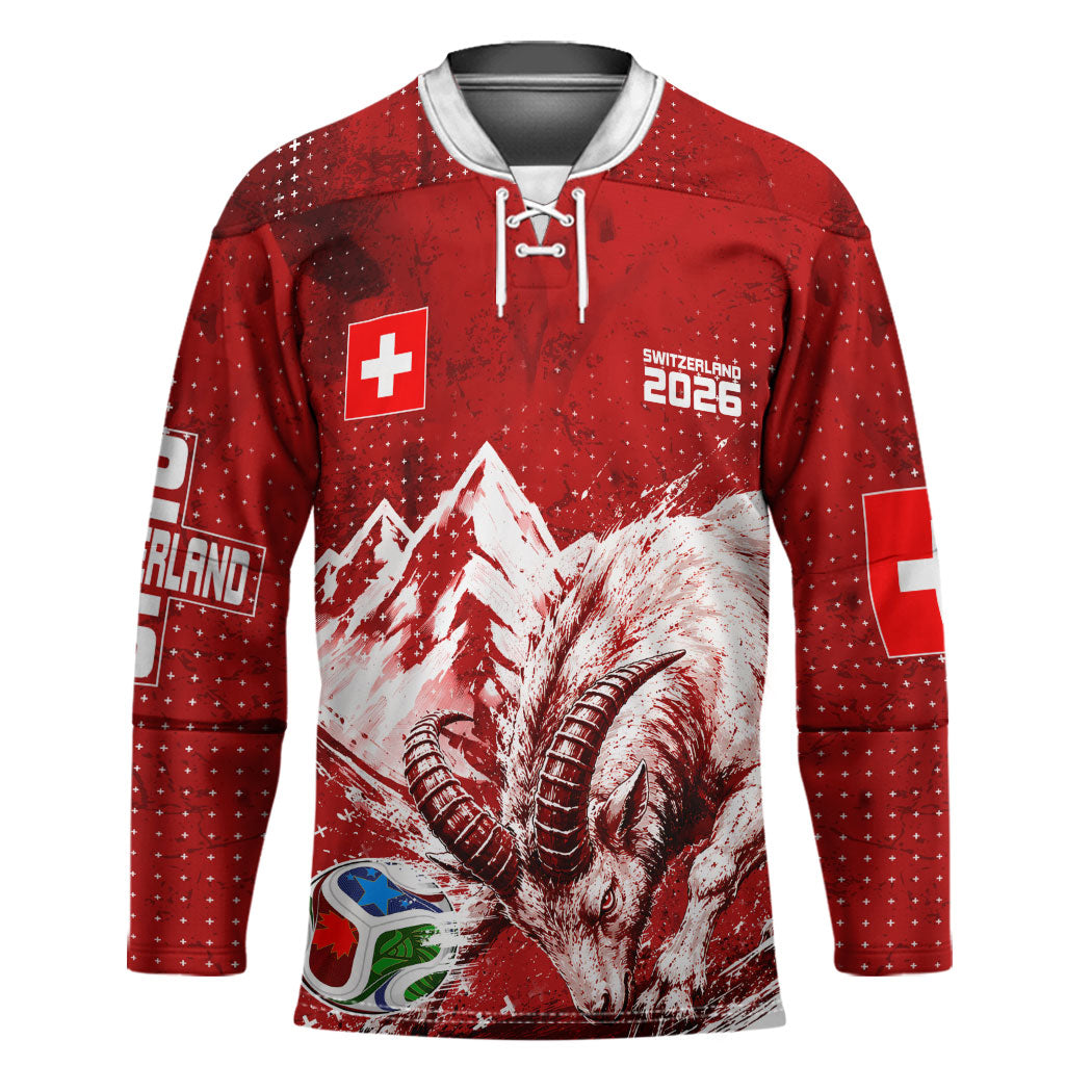Personalized Switzerland Ibex Soccer 2026 Hockey Jersey Grunge Swiss Football Cross Mountain