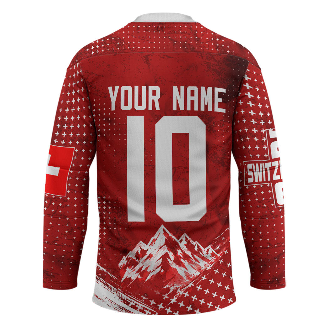 Personalized Switzerland Ibex Soccer 2026 Hockey Jersey Grunge Swiss Football Cross Mountain