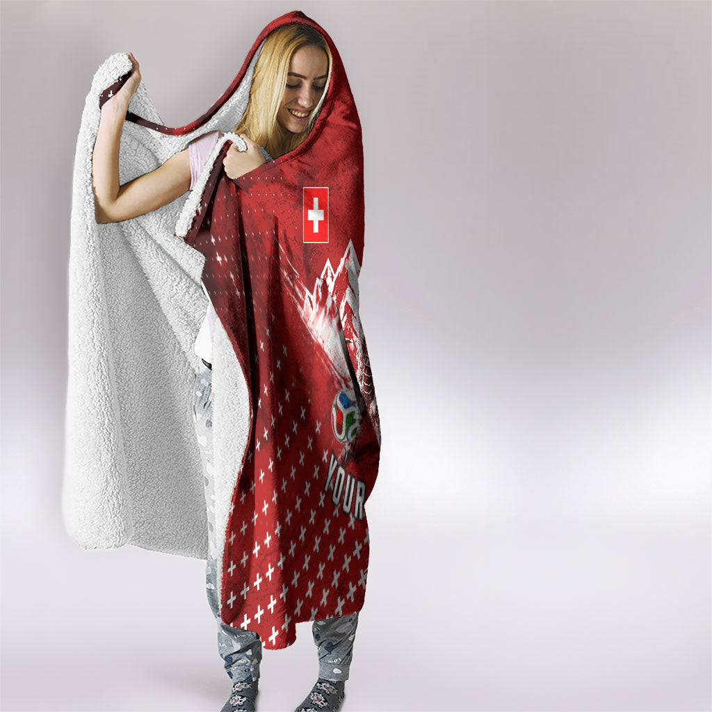 Personalized Switzerland Ibex Soccer 2026 Hooded Blanket Grunge Swiss Football Cross Mountain