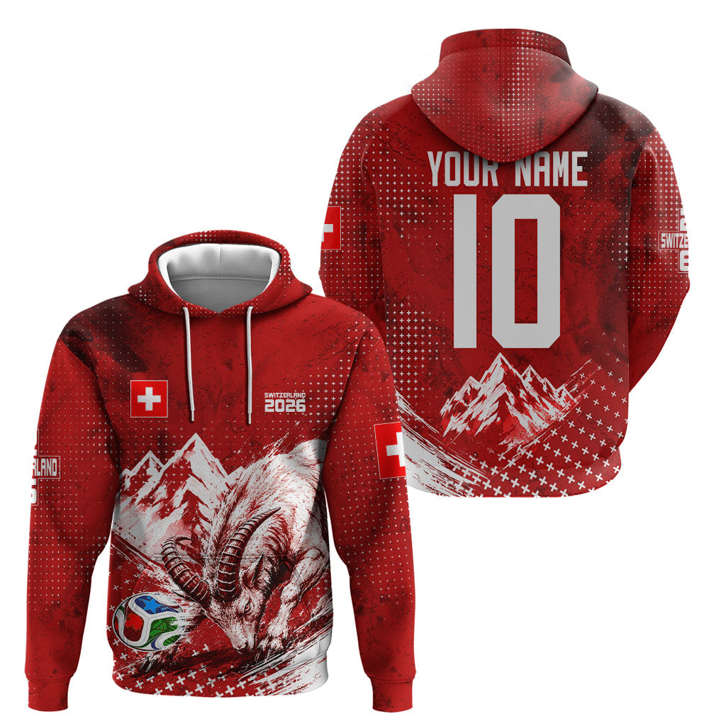 Personalized Switzerland Ibex Soccer 2026 Hoodie Grunge Swiss Football Cross Mountain