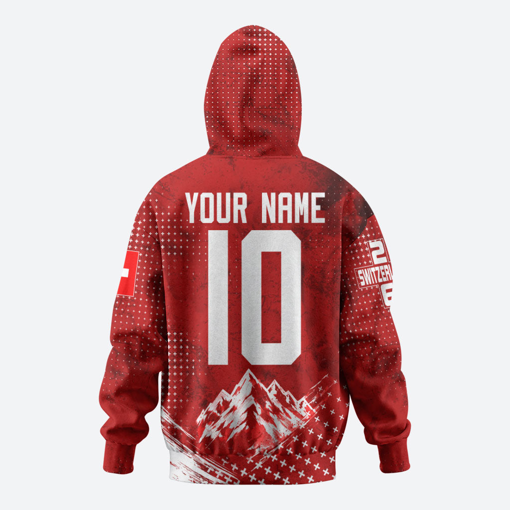 Personalized Switzerland Ibex Soccer 2026 Hoodie Grunge Swiss Football Cross Mountain