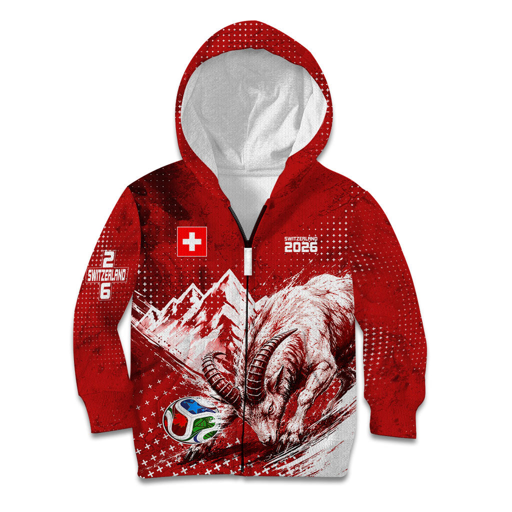 Personalized Switzerland Ibex Soccer 2026 Kid Hoodie Grunge Swiss Football Cross Mountain