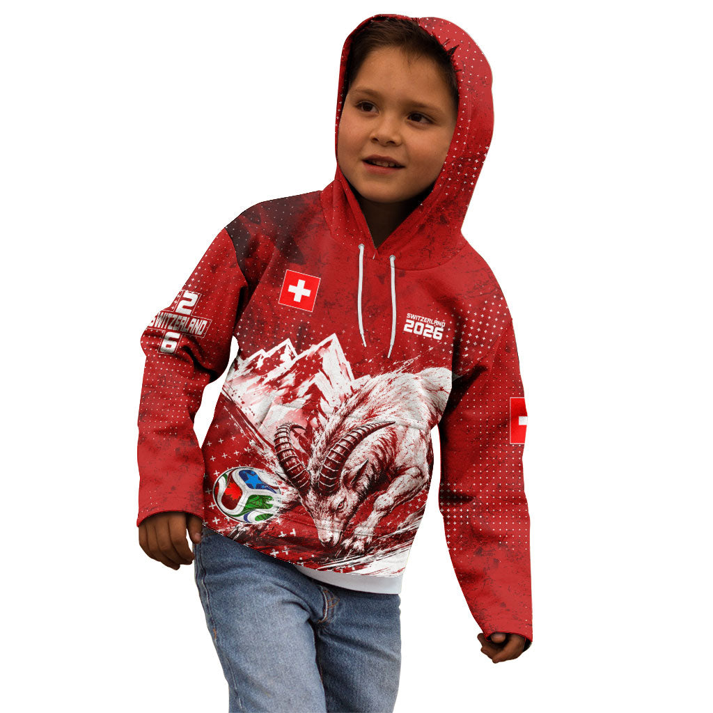 Personalized Switzerland Ibex Soccer 2026 Kid Hoodie Grunge Swiss Football Cross Mountain