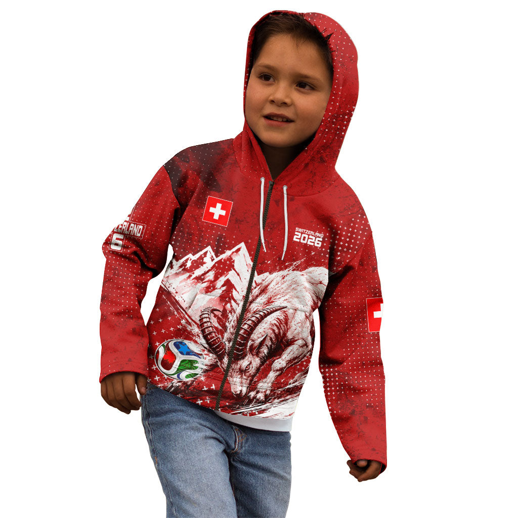 Personalized Switzerland Ibex Soccer 2026 Kid Hoodie Grunge Swiss Football Cross Mountain
