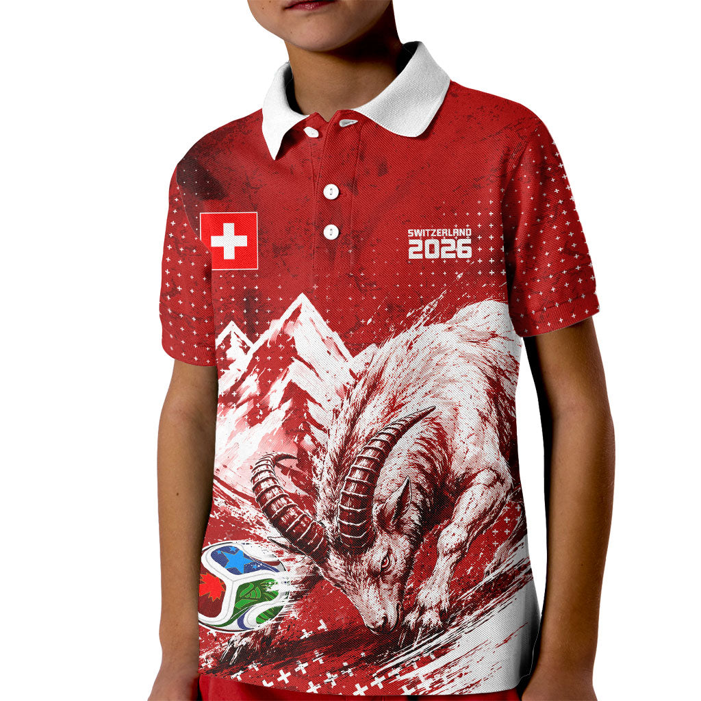 Personalized Switzerland Ibex Soccer 2026 Kid Polo Shirt Grunge Swiss Football Cross Mountain