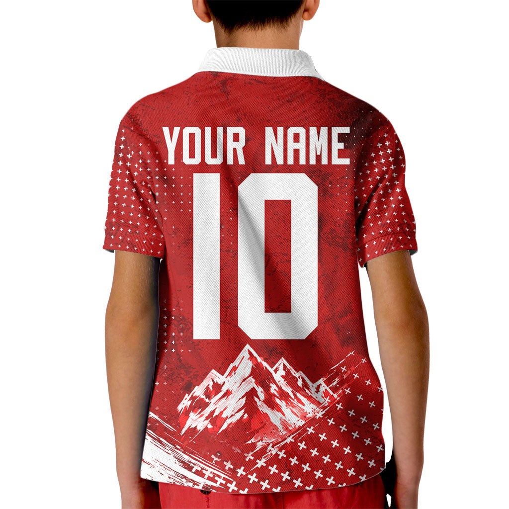 Personalized Switzerland Ibex Soccer 2026 Kid Polo Shirt Grunge Swiss Football Cross Mountain