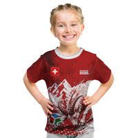 Personalized Switzerland Ibex Soccer 2026 Kid T Shirt Grunge Swiss Football Cross Mountain