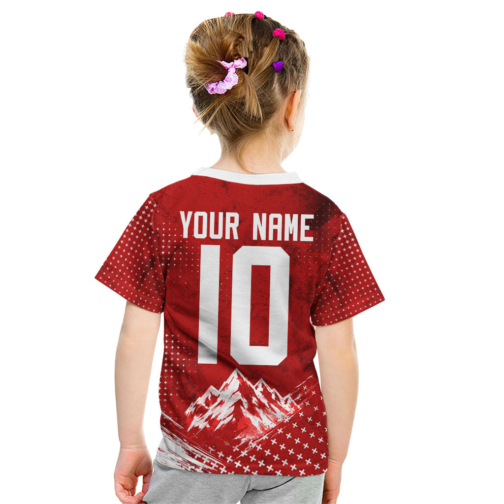 Personalized Switzerland Ibex Soccer 2026 Kid T Shirt Grunge Swiss Football Cross Mountain
