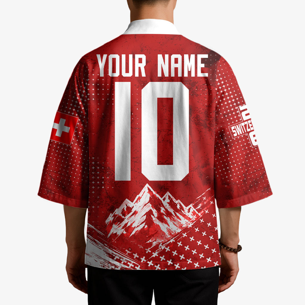 Personalized Switzerland Ibex Soccer 2026 Kimono Grunge Swiss Football Cross Mountain