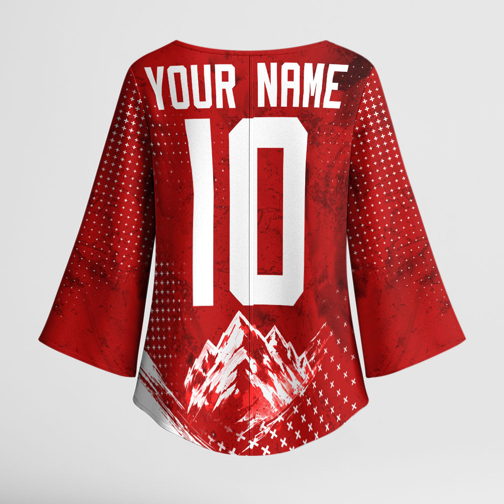 Personalized Switzerland Ibex Soccer 2026 Kimono Sleeve Blouse Grunge Swiss Football Cross Mountain