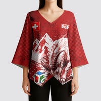 Personalized Switzerland Ibex Soccer 2026 Kimono Sleeve Blouse Grunge Swiss Football Cross Mountain