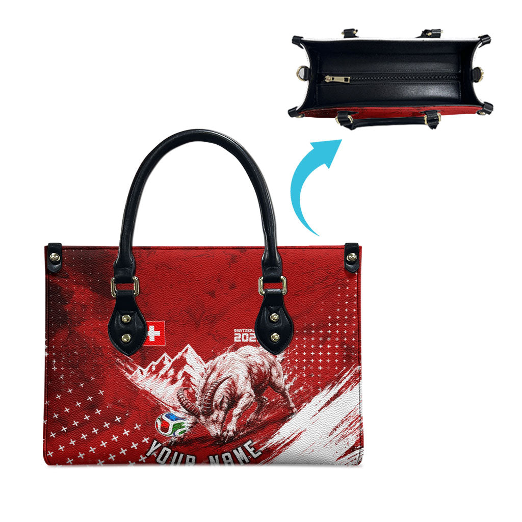 Personalized Switzerland Ibex Soccer 2026 Leather Bag Grunge Swiss Football Cross Mountain